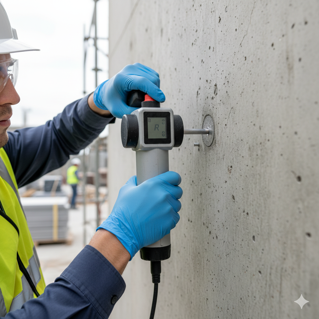 Rebound hammer test measuring concrete surface strength